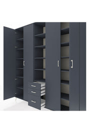 Hyperion Dolap 17 Raflı 3 Çekmeceli 4 Kapaklı 220x44x243 Antrasit-Antrasit/Antrasit