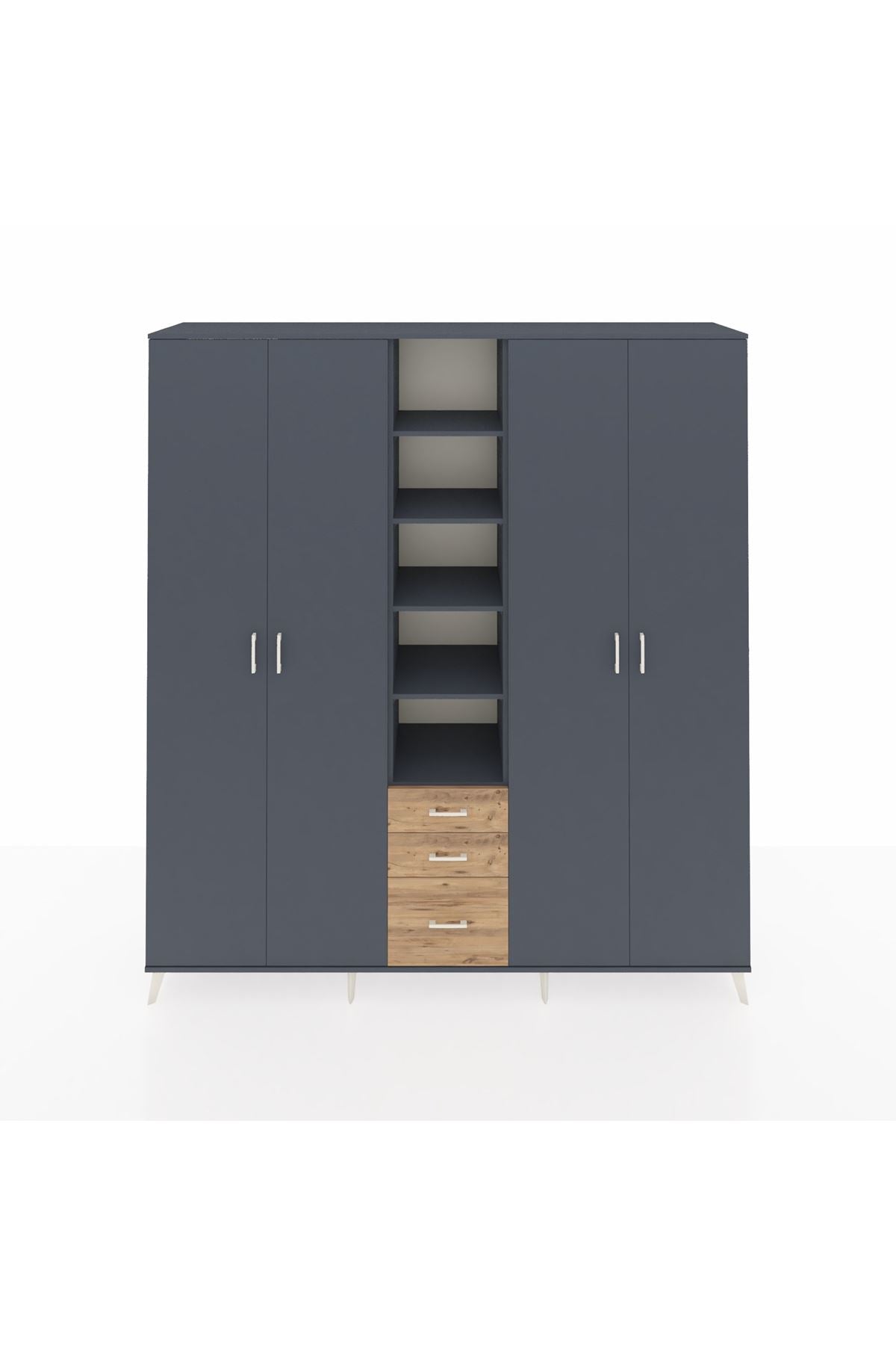 Hyperion Dolap 17 Raflı 3 Çekmeceli 4 Kapaklı 220x44x243 Antrasit-Antrasit/Çam