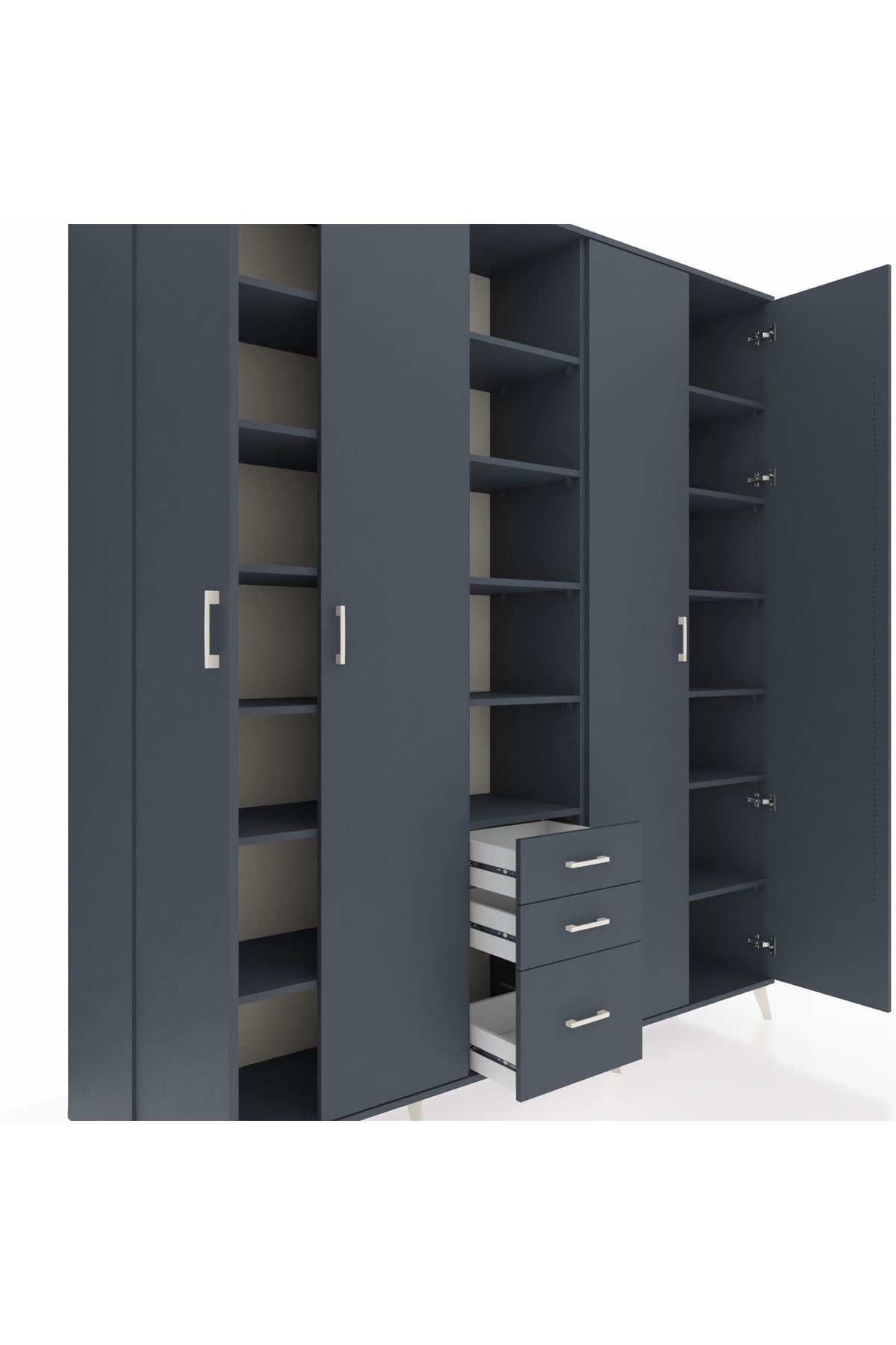 Hyperion Dolap 17 Raflı 3 Çekmeceli 4 Kapaklı 220x44x243 Antrasit-Antrasit/Antrasit