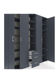 Hyperion Dolap 17 Raflı 3 Çekmeceli 4 Kapaklı 220x44x243 Antrasit-Antrasit/Antrasit