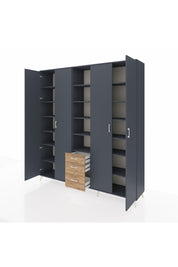 Hyperion Dolap 17 Raflı 3 Çekmeceli 4 Kapaklı 220x44x243 Antrasit-Antrasit/Çam