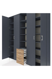 Hyperion Dolap 17 Raflı 3 Çekmeceli 4 Kapaklı 220x44x243 Antrasit-Antrasit/Çam