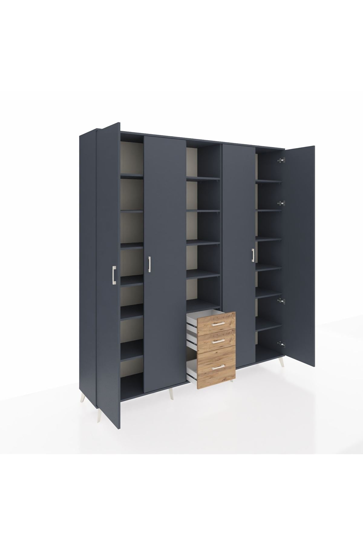 Hyperion Dolap 17 Raflı 3 Çekmeceli 4 Kapaklı 220x44x243 Antrasit-Antrasit/Çam