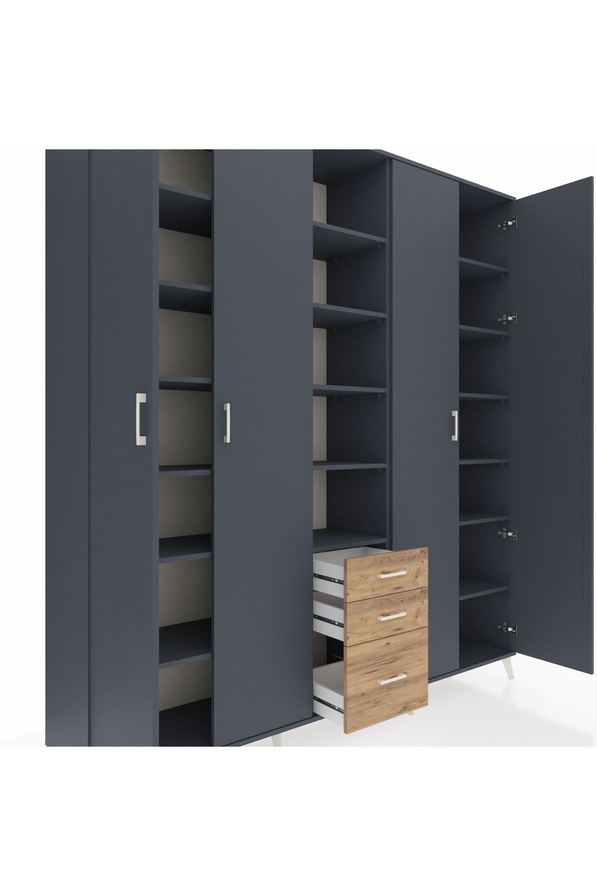 Hyperion Dolap 17 Raflı 3 Çekmeceli 4 Kapaklı 220x44x243 Antrasit-Antrasit/Çam