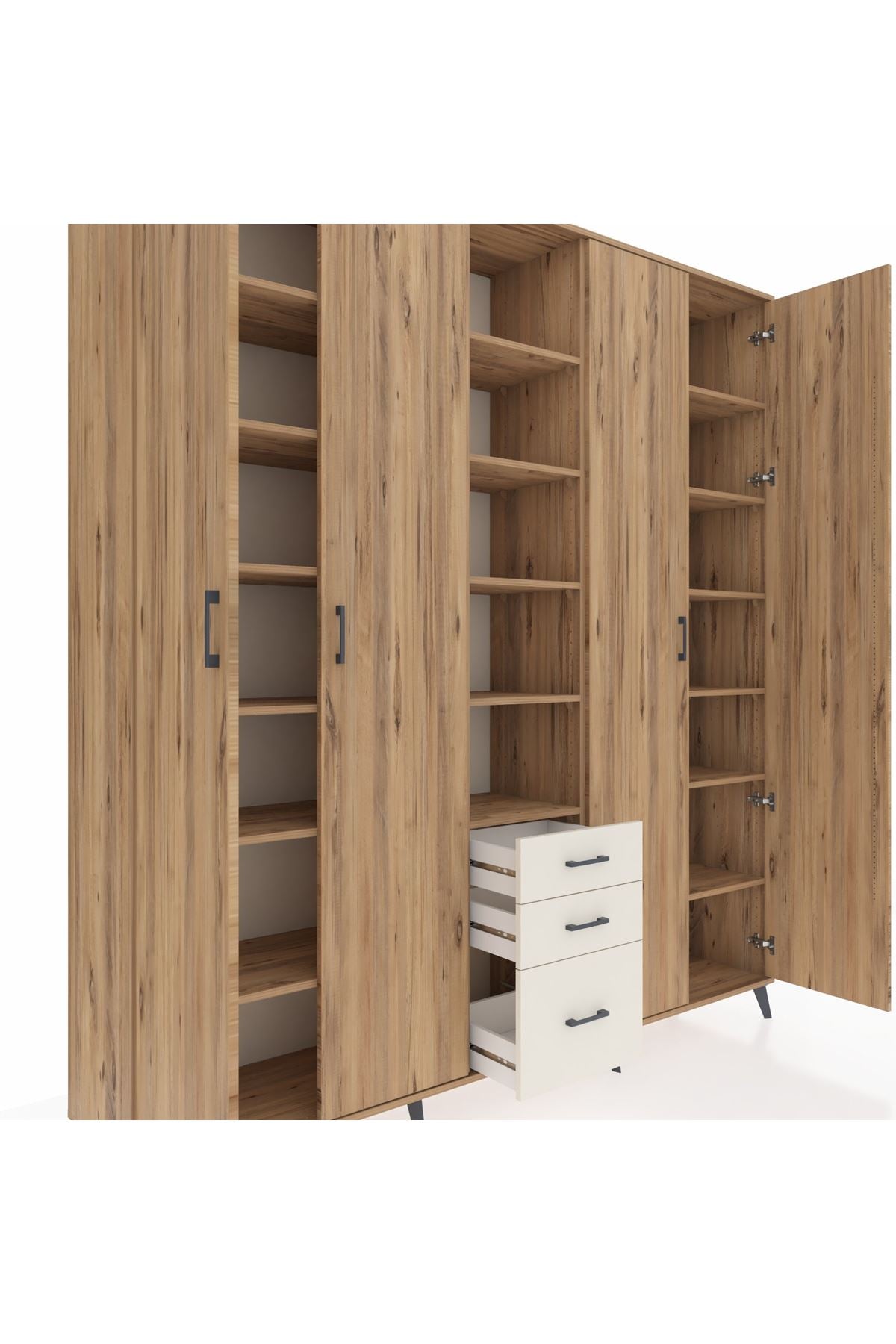 Hyperion Dolap 17 Raflı 3 Çekmeceli 4 Kapaklı 220x44x243 Çam-Çam/Aytaşı