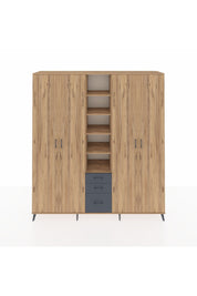 Hyperion Dolap 17 Raflı 3 Çekmeceli 4 Kapaklı 220x44x243 Çam-Çam/Antrasit