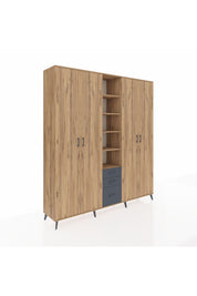 Hyperion Dolap 17 Raflı 3 Çekmeceli 4 Kapaklı 220x44x243 Çam-Çam/Antrasit