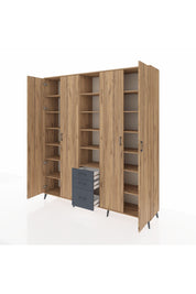 Hyperion Dolap 17 Raflı 3 Çekmeceli 4 Kapaklı 220x44x243 Çam-Çam/Antrasit