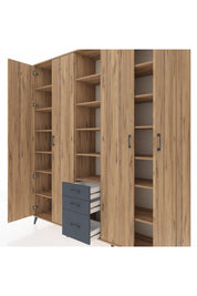 Hyperion Dolap 17 Raflı 3 Çekmeceli 4 Kapaklı 220x44x243 Çam-Çam/Antrasit