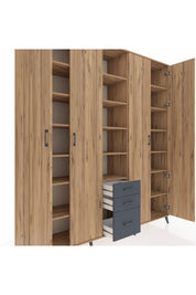 Hyperion Dolap 17 Raflı 3 Çekmeceli 4 Kapaklı 220x44x243 Çam-Çam/Antrasit