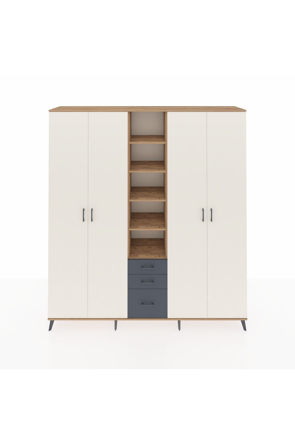 Hyperion Dolap 17 Raflı 3 Çekmeceli 4 Kapaklı 220x44x243 Çam-Aytaşı/Antrasit