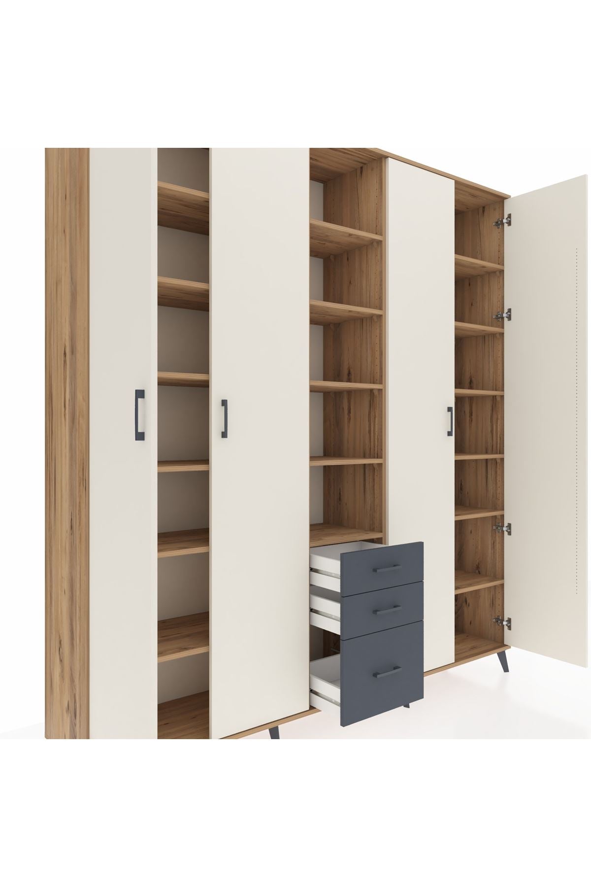 Hyperion Dolap 17 Raflı 3 Çekmeceli 4 Kapaklı 220x44x243 Çam-Aytaşı/Antrasit