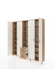 Hyperion Dolap 17 Raflı 3 Çekmeceli 4 Kapaklı 220x44x243 Çam-Aytaşı/Çam