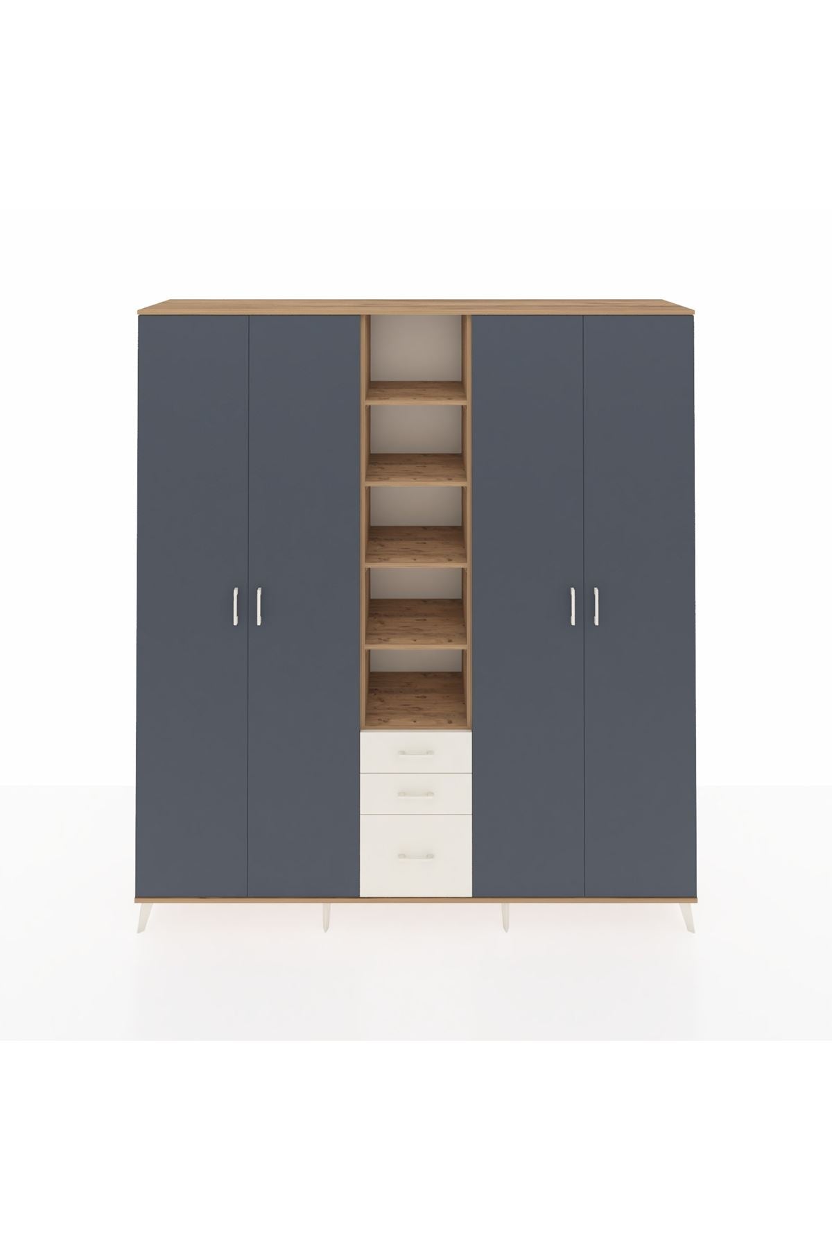 Hyperion Dolap 17 Raflı 3 Çekmeceli 4 Kapaklı 220x44x243 Çam-Antrasit/Aytaşı