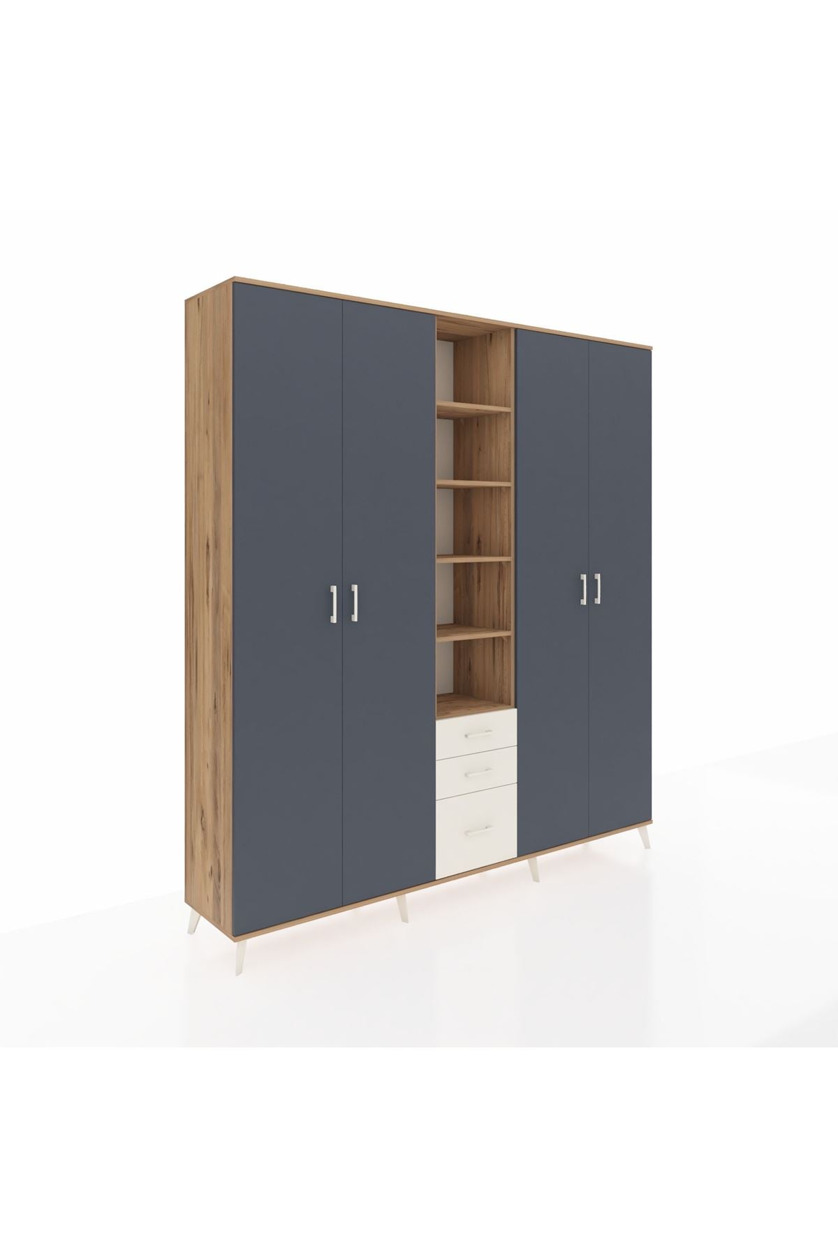 Hyperion Dolap 17 Raflı 3 Çekmeceli 4 Kapaklı 220x44x243 Çam-Antrasit/Aytaşı