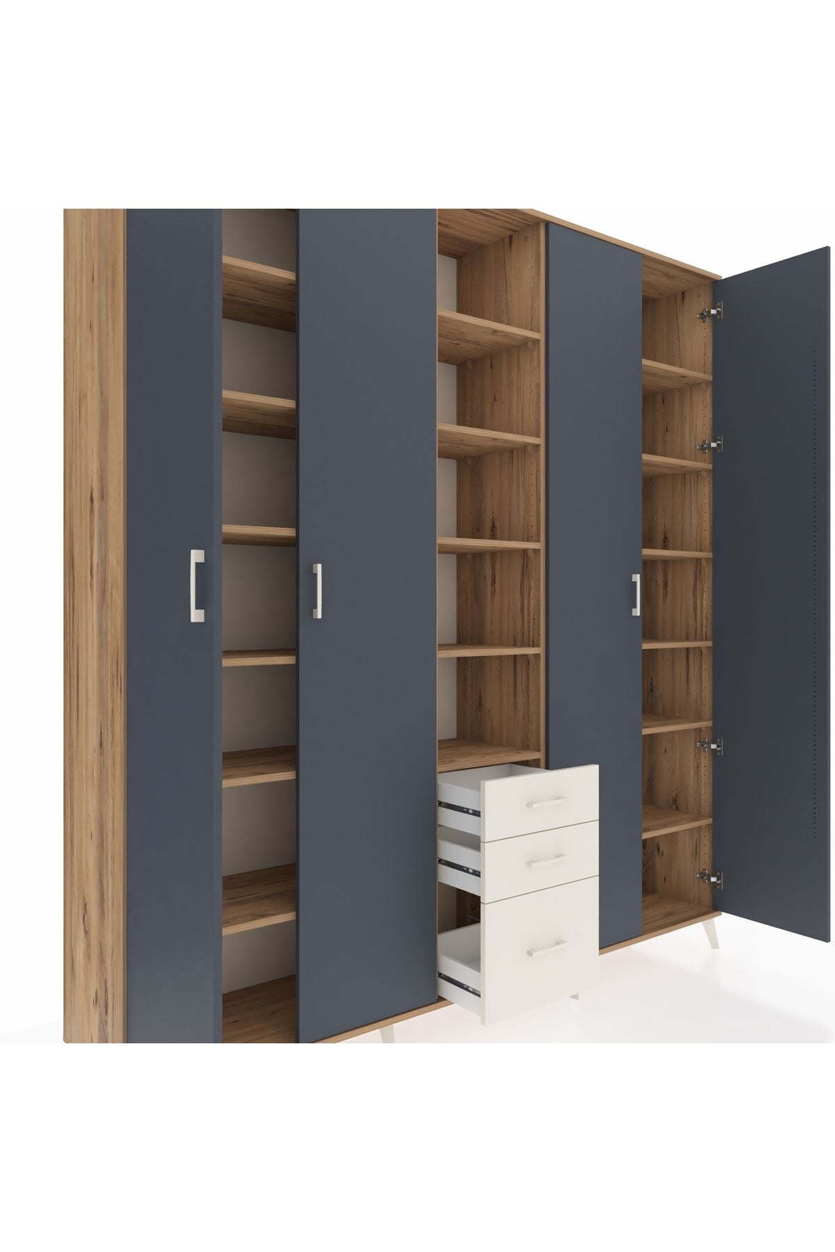 Hyperion Dolap 17 Raflı 3 Çekmeceli 4 Kapaklı 220x44x243 Çam-Antrasit/Aytaşı