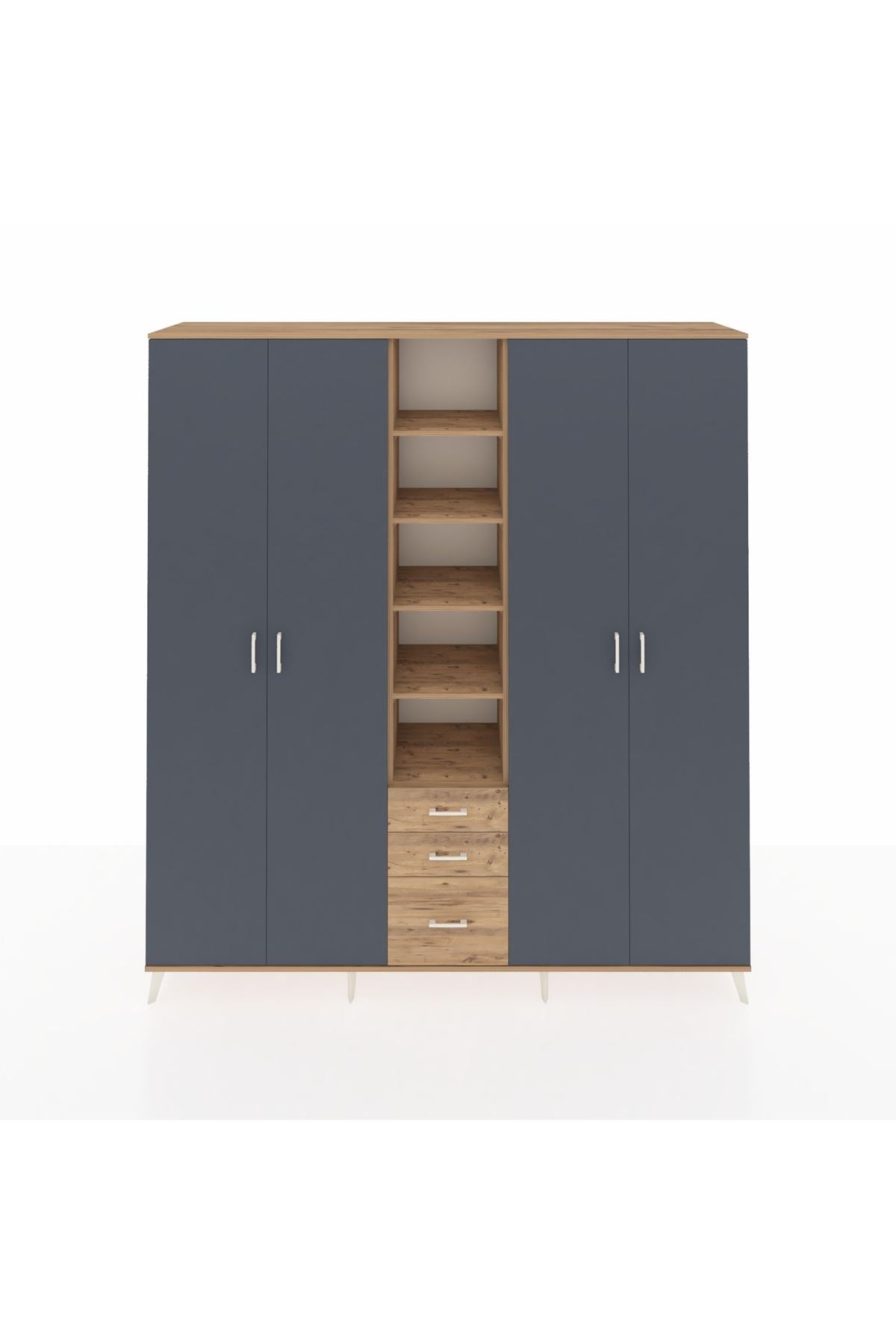 Hyperion Dolap 17 Raflı 3 Çekmeceli 4 Kapaklı 220x44x243 Çam-Antrasit/Çam