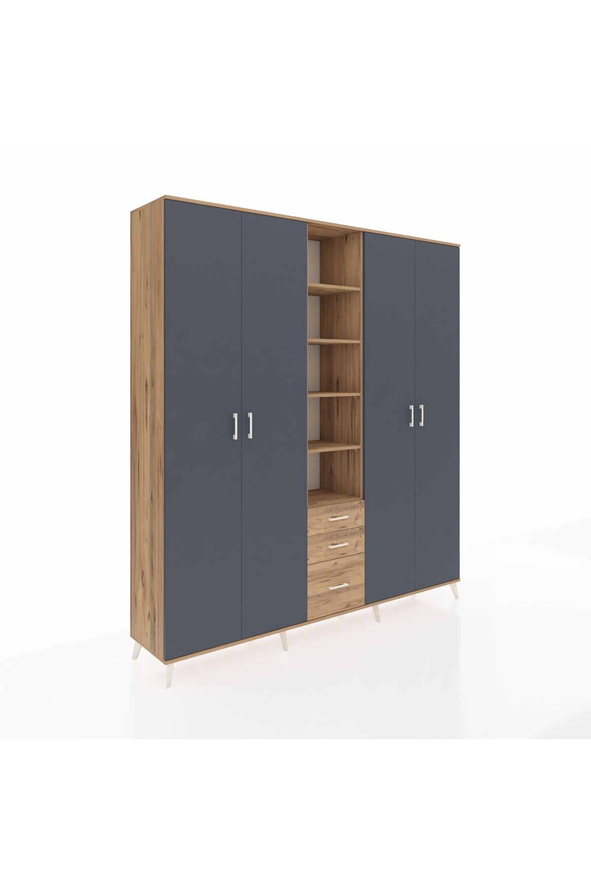 Hyperion Dolap 17 Raflı 3 Çekmeceli 4 Kapaklı 220x44x243 Çam-Antrasit/Çam