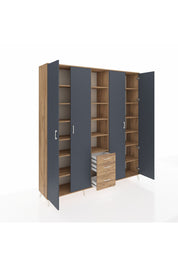 Hyperion Dolap 17 Raflı 3 Çekmeceli 4 Kapaklı 220x44x243 Çam-Antrasit/Çam