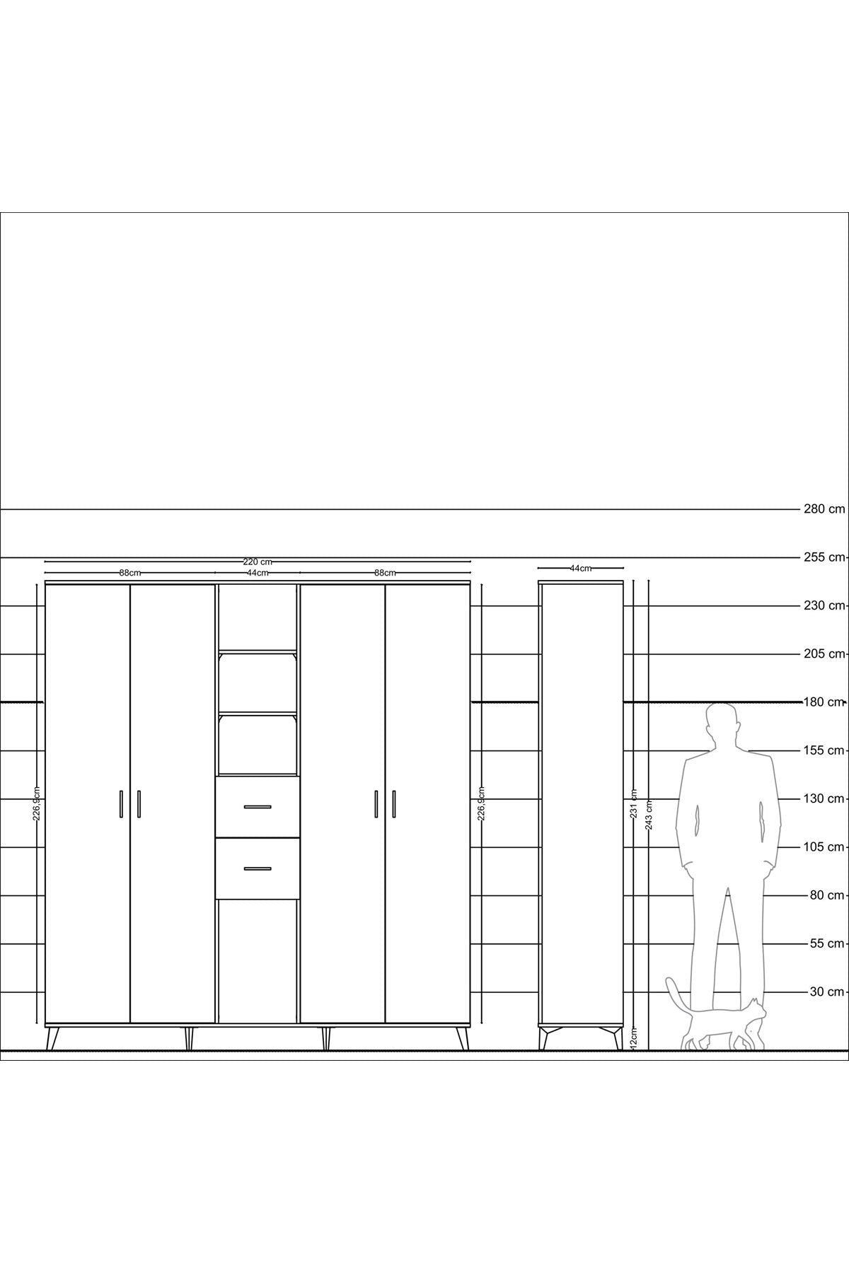 Hyperion Dolap 15 Raflı 2 Çekmeceli 4 Kapaklı 220x44x243 - S553M018V17B