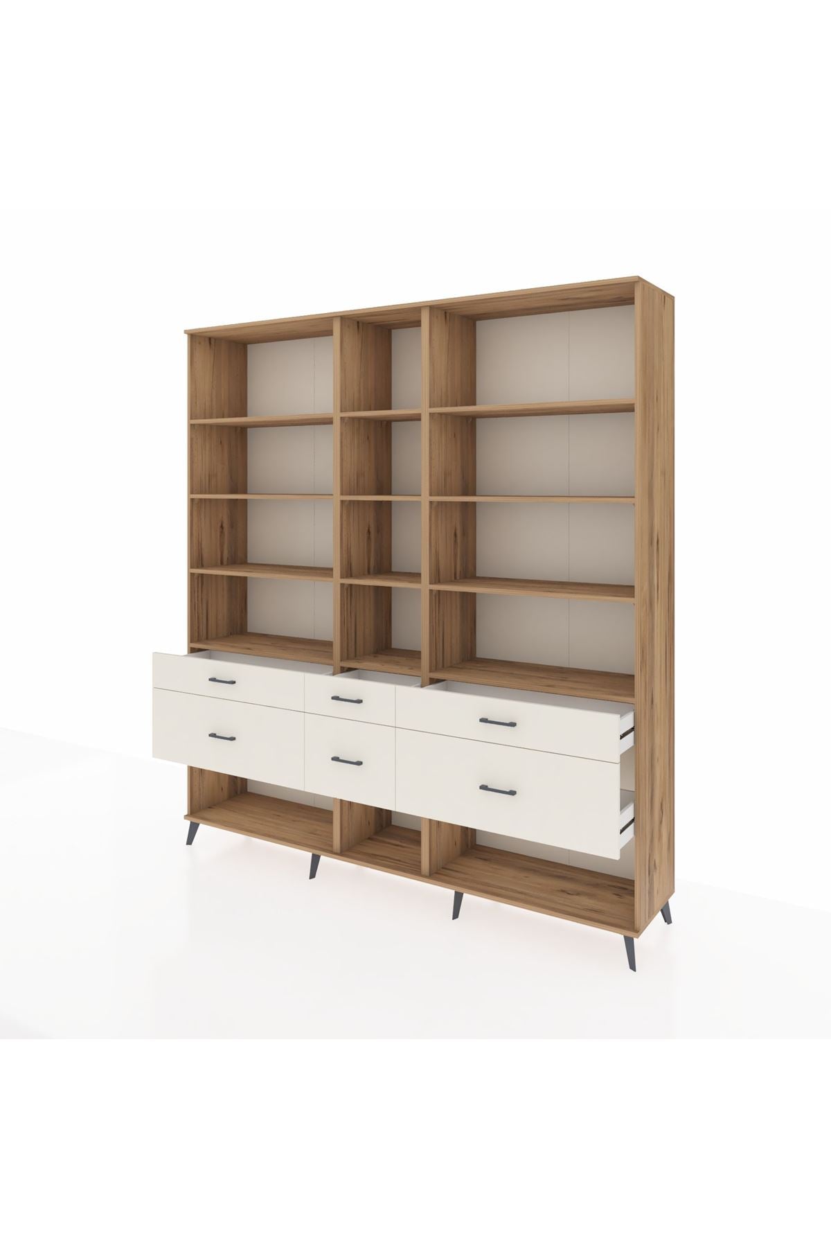 Hyperion Dolap 12 Raflı 6 Çekmeceli 220x44x243 Çam-Çam/Aytaşı