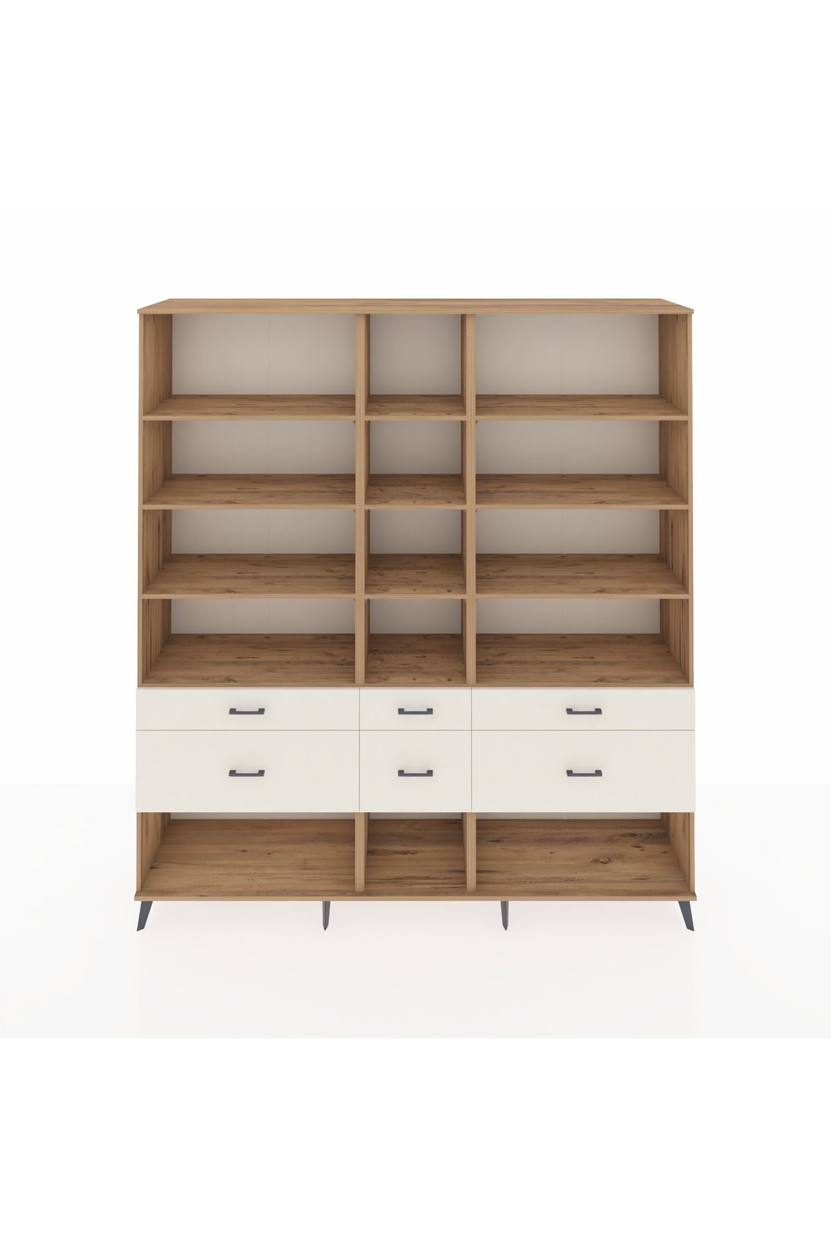 Hyperion Dolap 12 Raflı 6 Çekmeceli 220x44x243 Çam-Çam/Aytaşı