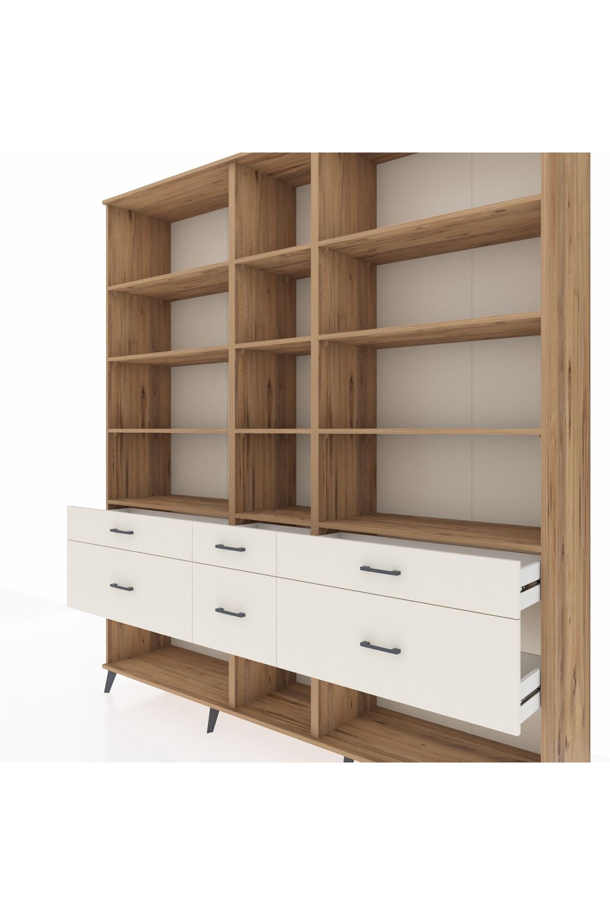 Hyperion Dolap 12 Raflı 6 Çekmeceli 220x44x243 Çam-Çam/Aytaşı