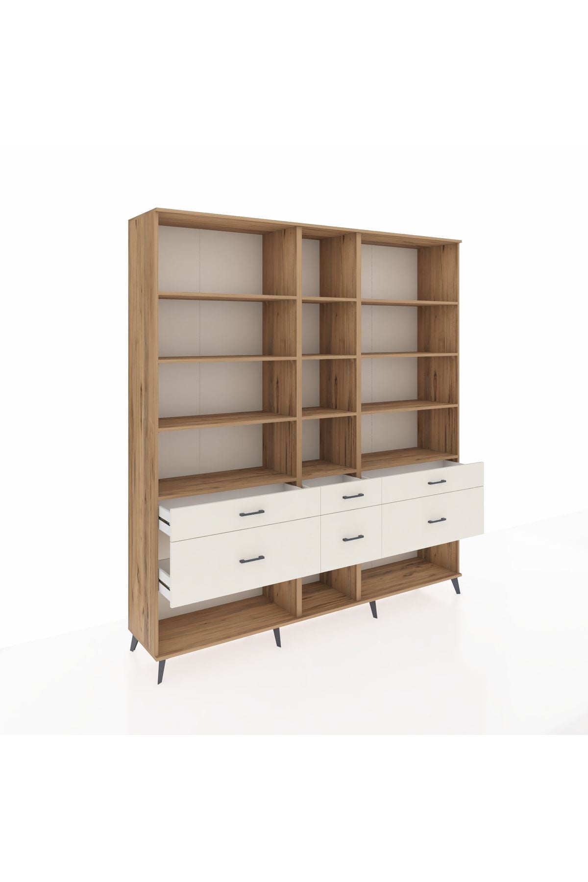 Hyperion Dolap 12 Raflı 6 Çekmeceli 220x44x243 Çam-Çam/Aytaşı