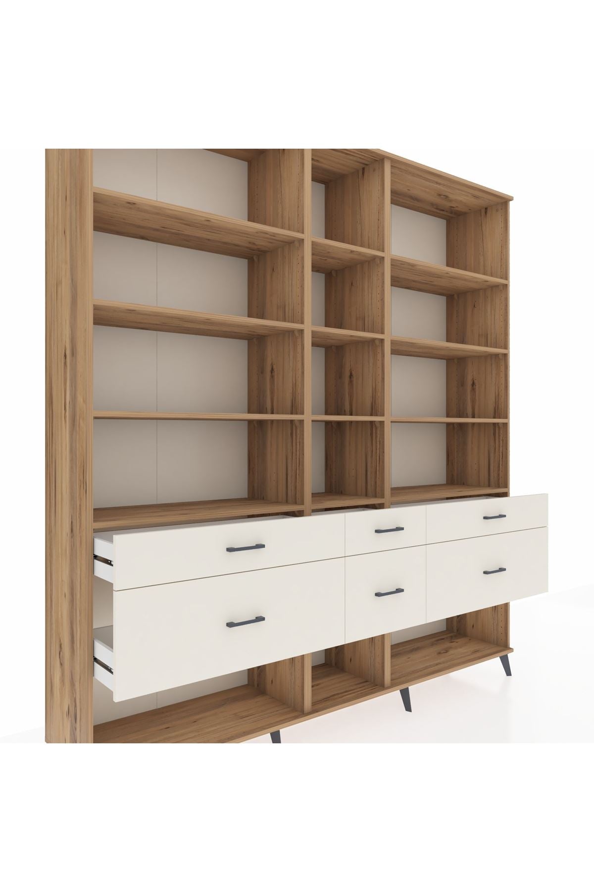 Hyperion Dolap 12 Raflı 6 Çekmeceli 220x44x243 Çam-Çam/Aytaşı