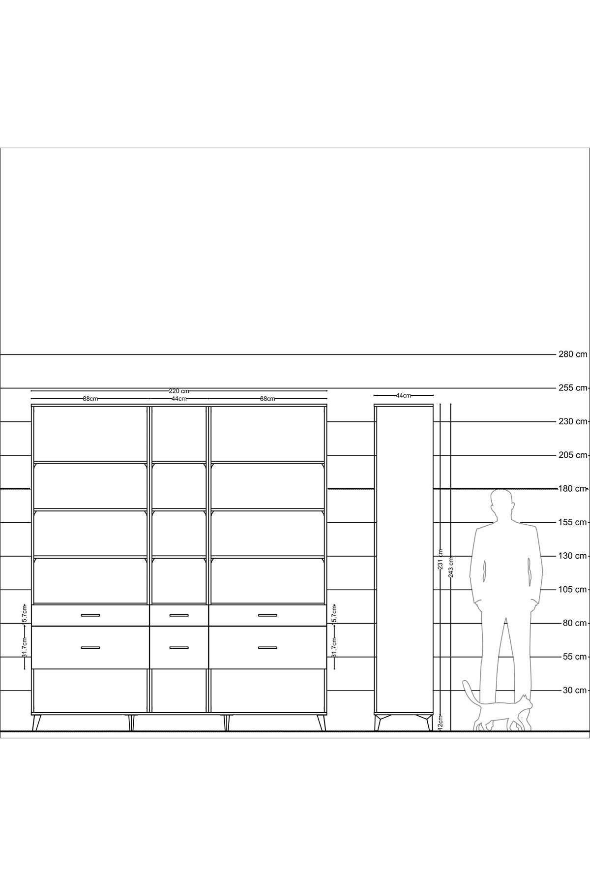 Hyperion Dolap 12 Raflı 6 Çekmeceli 220x44x243 - S553M019V19B