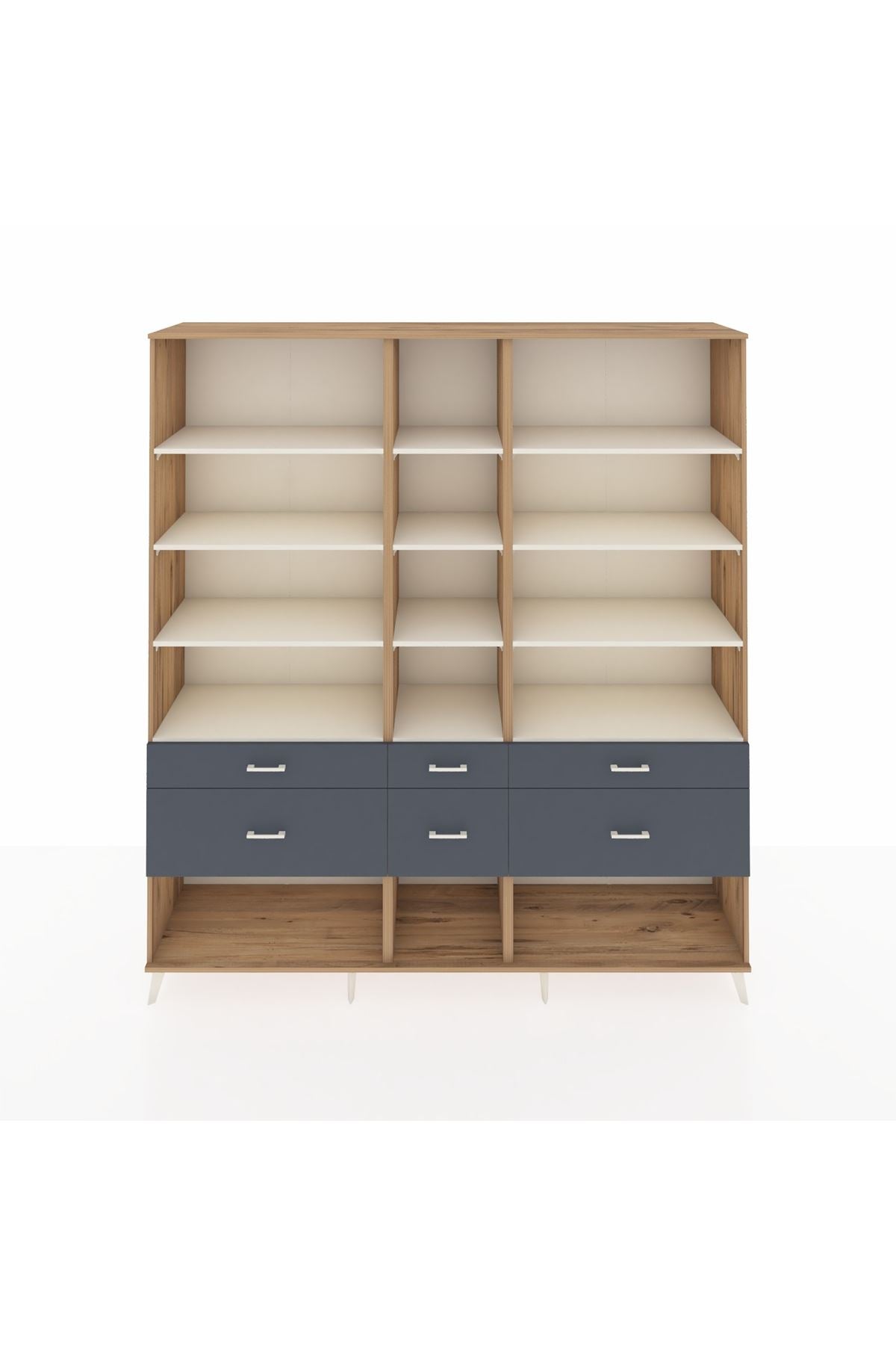 Hyperion Dolap 12 Raflı 6 Çekmeceli 220x44x243 Çam-Aytaşı/Antrasit