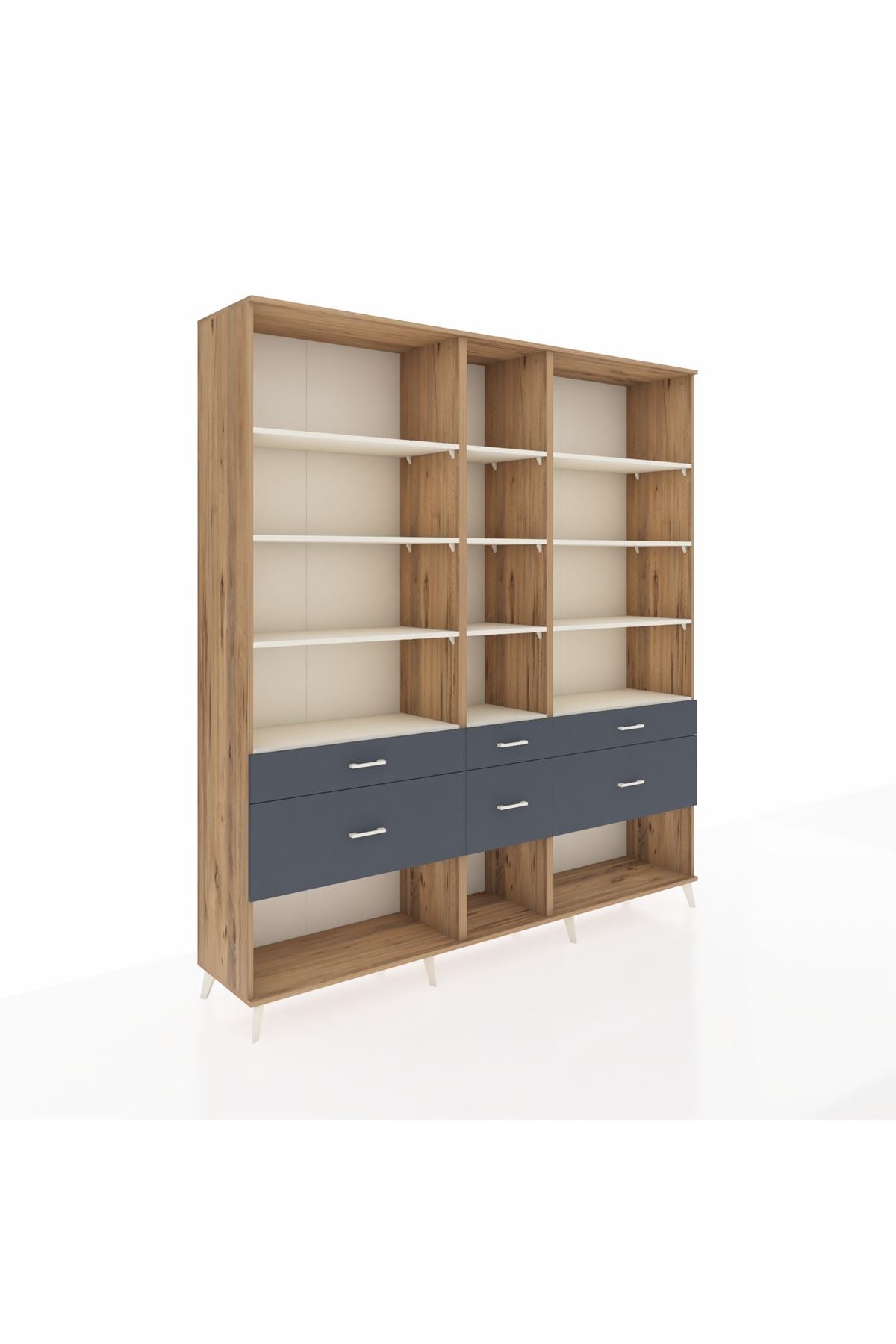 Hyperion Dolap 12 Raflı 6 Çekmeceli 220x44x243 Çam-Aytaşı/Antrasit