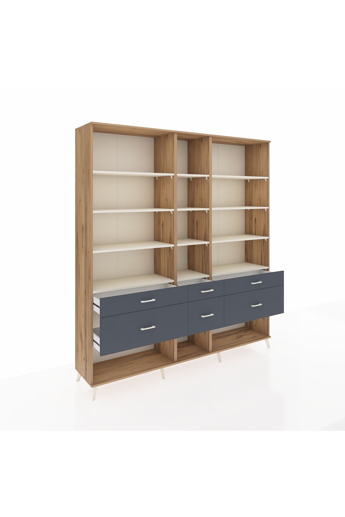 Hyperion Dolap 12 Raflı 6 Çekmeceli 220x44x243 Çam-Aytaşı/Antrasit