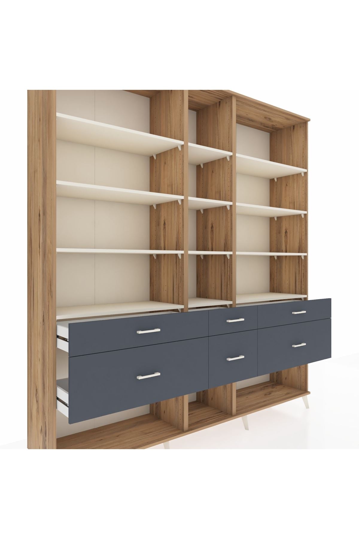 Hyperion Dolap 12 Raflı 6 Çekmeceli 220x44x243 Çam-Aytaşı/Antrasit