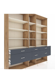 Hyperion Dolap 12 Raflı 6 Çekmeceli 220x44x243 Çam-Aytaşı/Antrasit