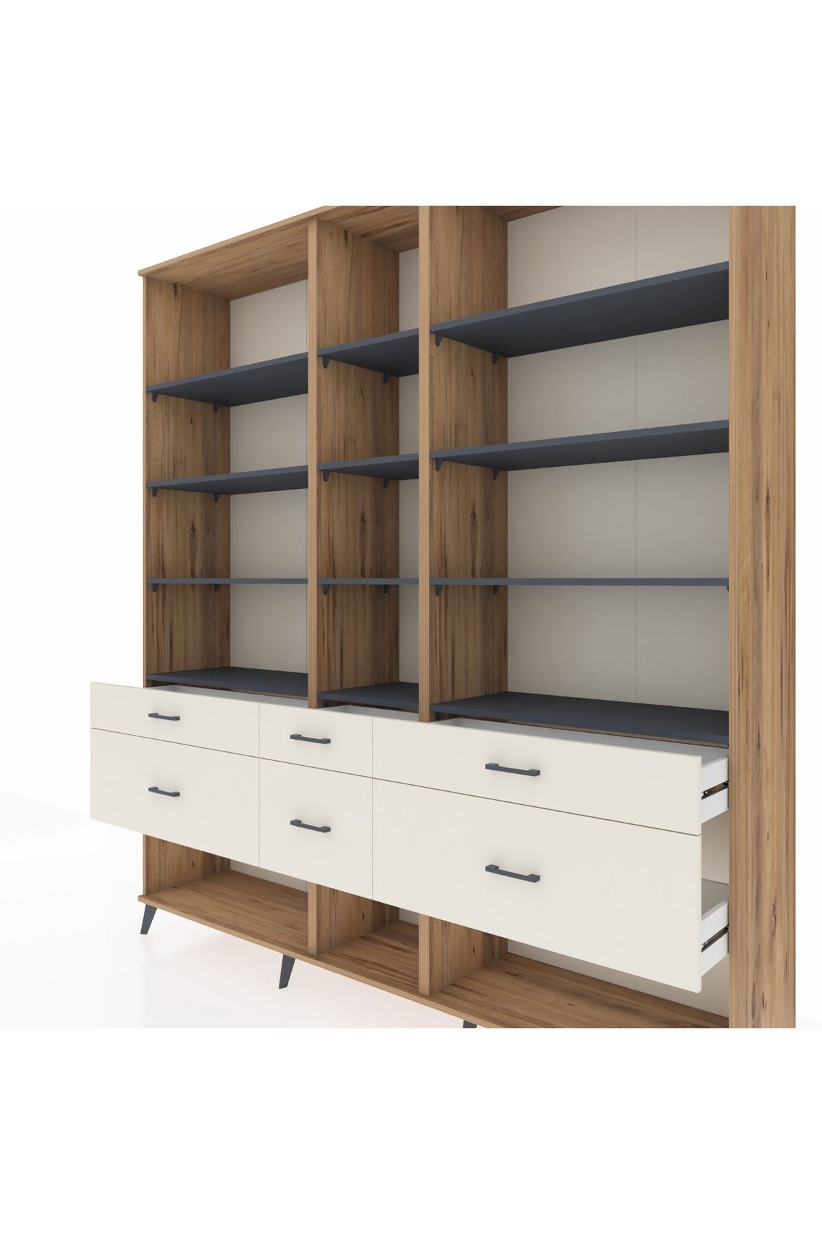 Hyperion Dolap 12 Raflı 6 Çekmeceli 220x44x243 - S553M019V25B