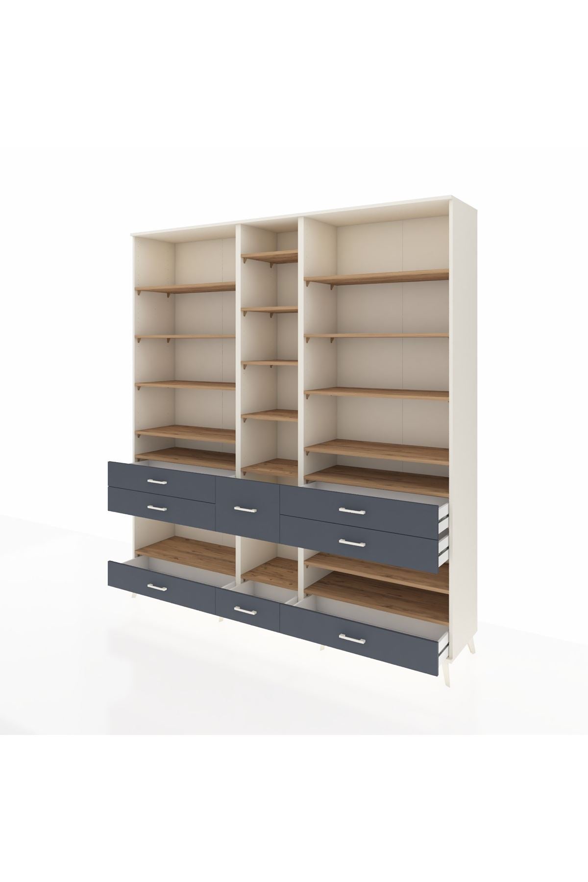 Hyperion Dolap 19 Raflı 8 Çekmeceli 220x44x243 Aytaşı-Çam/Antrasit