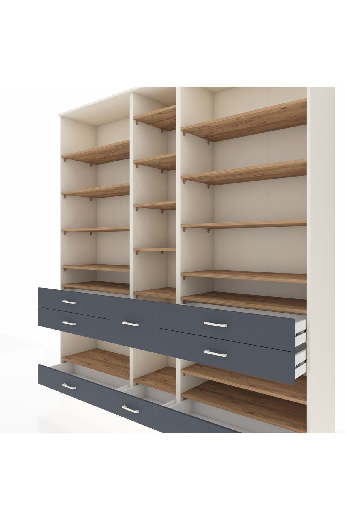 Hyperion Dolap 19 Raflı 8 Çekmeceli 220x44x243 Aytaşı-Çam/Antrasit