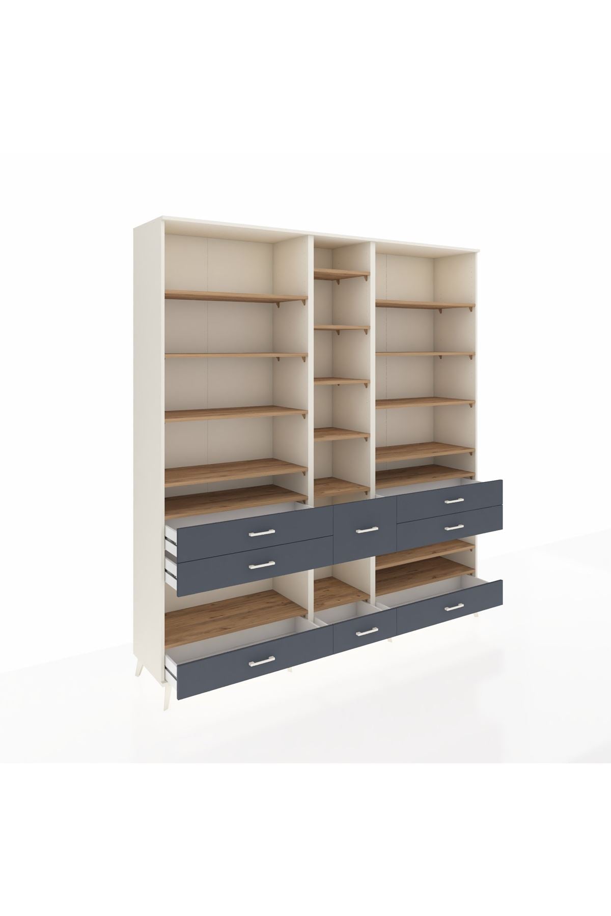 Hyperion Dolap 19 Raflı 8 Çekmeceli 220x44x243 Aytaşı-Çam/Antrasit