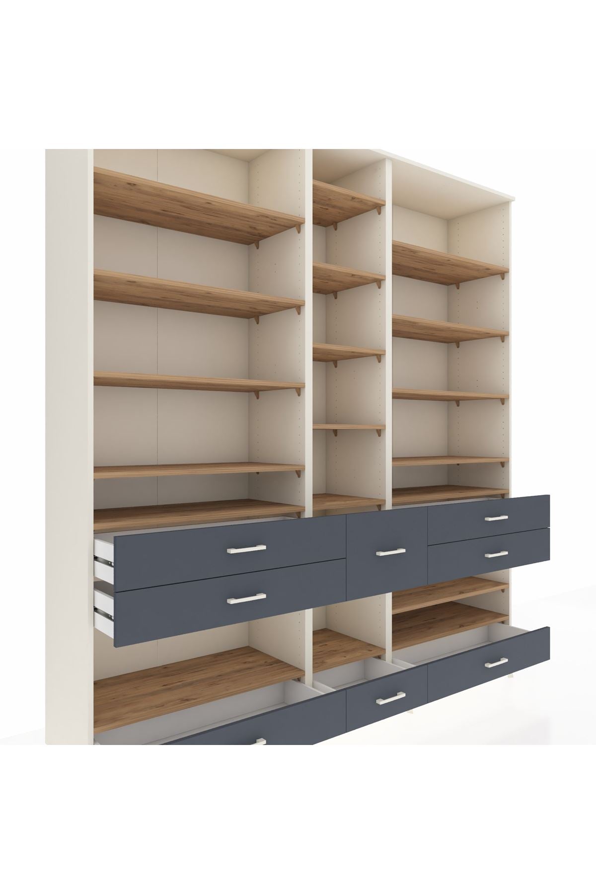 Hyperion Dolap 19 Raflı 8 Çekmeceli 220x44x243 Aytaşı-Çam/Antrasit