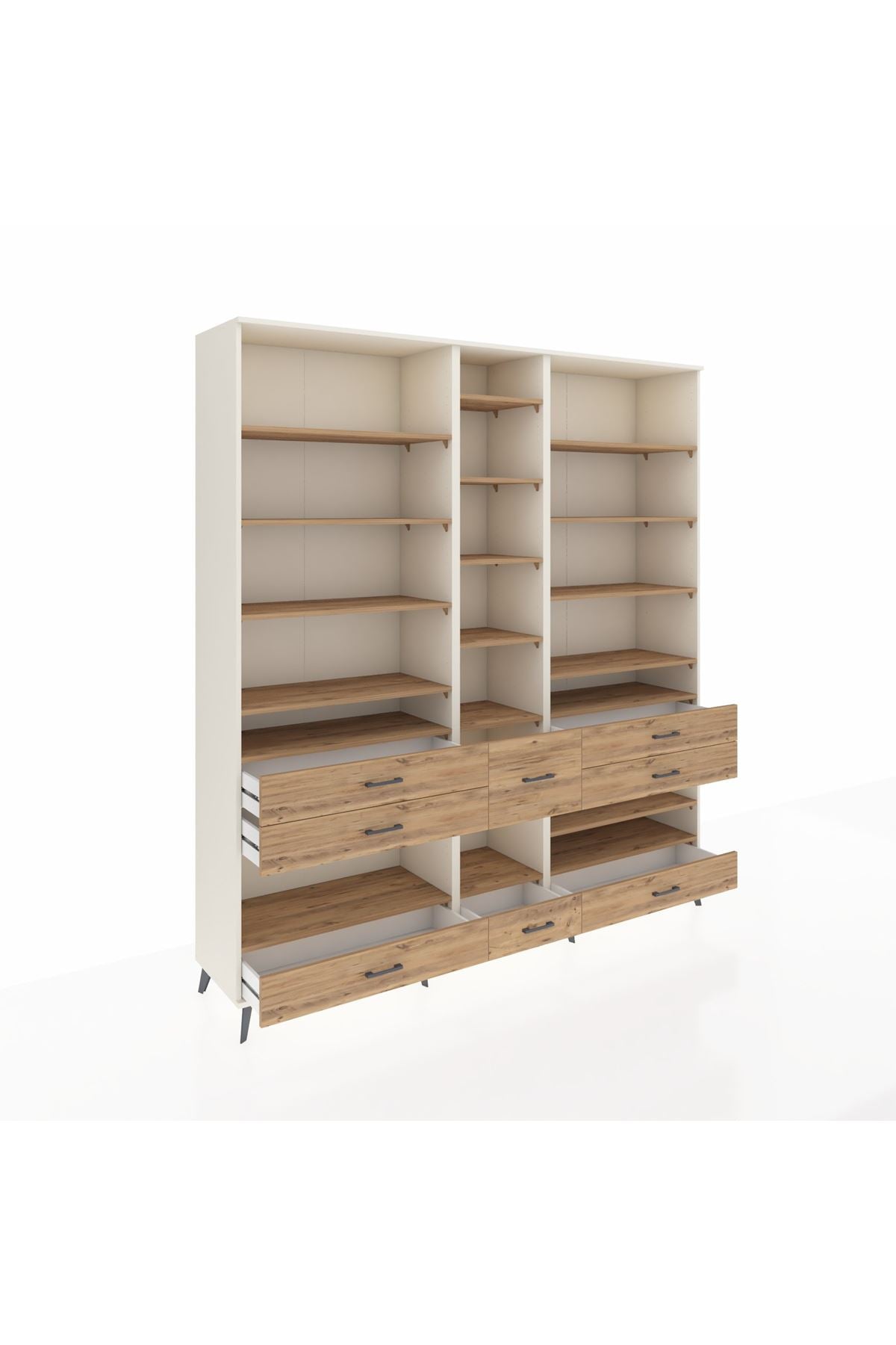 Hyperion Dolap 19 Raflı 8 Çekmeceli 220x44x243 Aytaşı-Çam/Çam