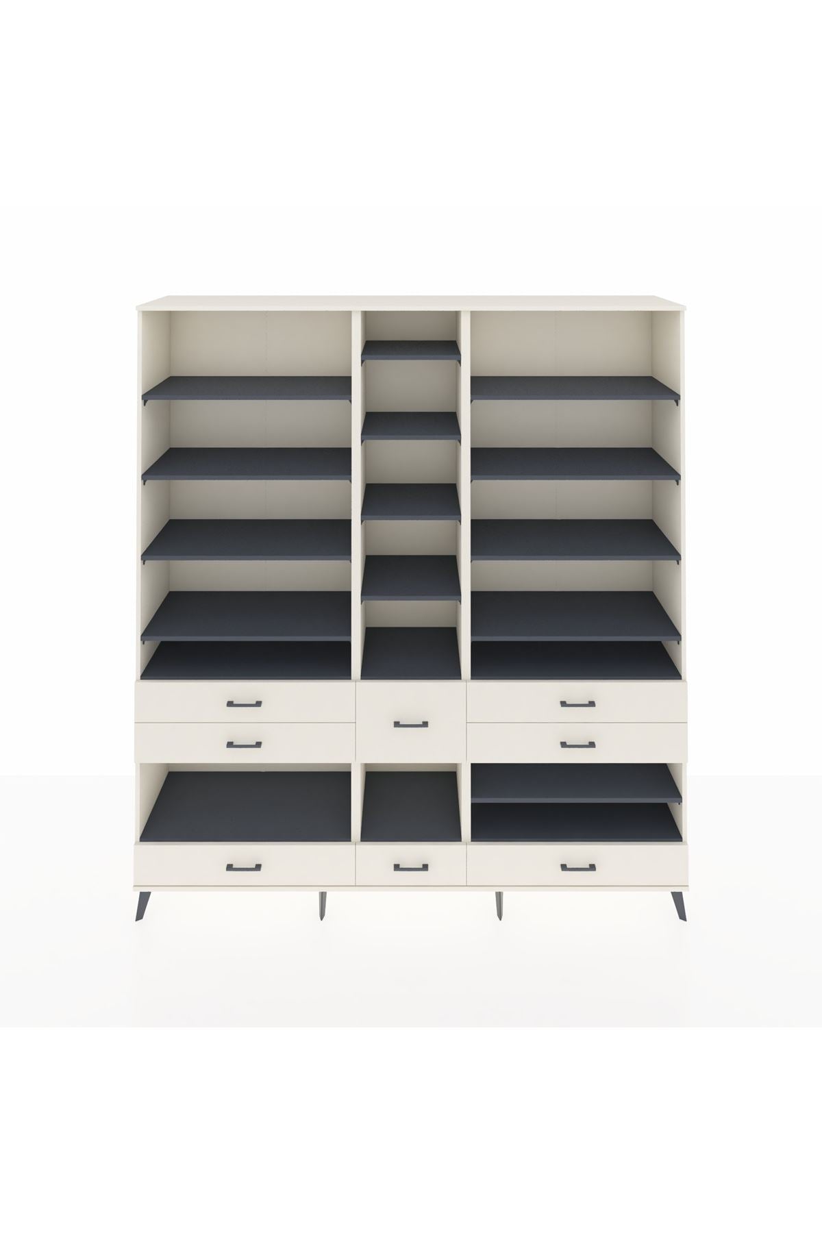 Hyperion Dolap 19 Raflı 8 Çekmeceli 220x44x243 Aytaşı-Antrasit/Aytaşı