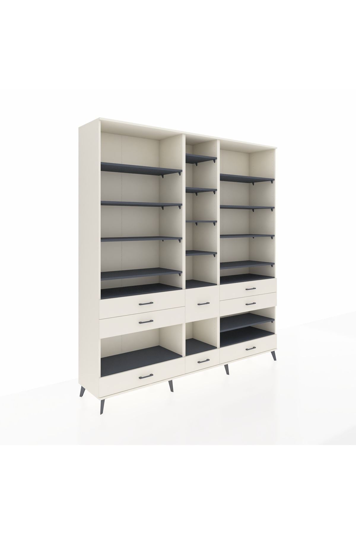 Hyperion Dolap 19 Raflı 8 Çekmeceli 220x44x243 Aytaşı-Antrasit/Aytaşı