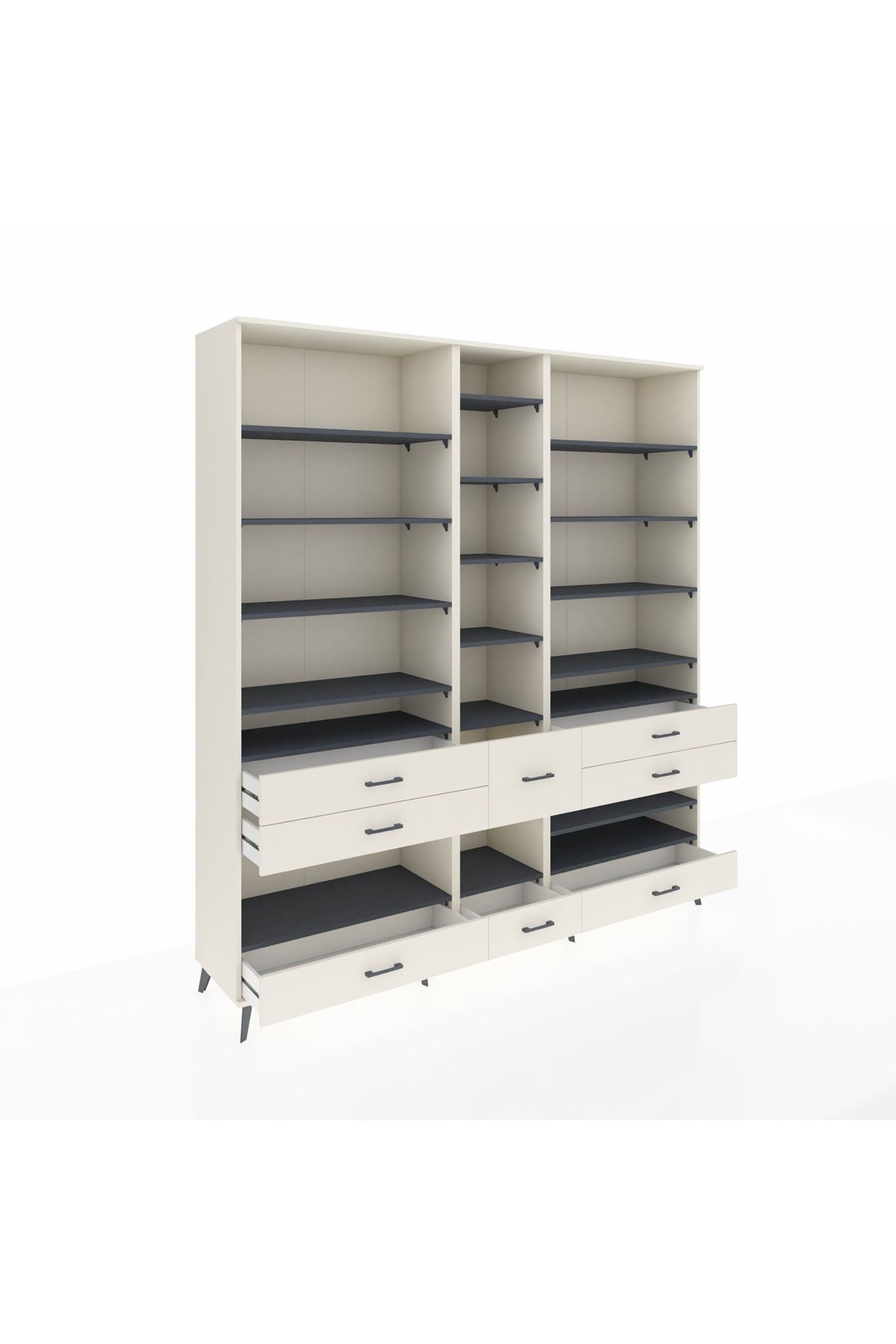 Hyperion Dolap 19 Raflı 8 Çekmeceli 220x44x243 Aytaşı-Antrasit/Aytaşı