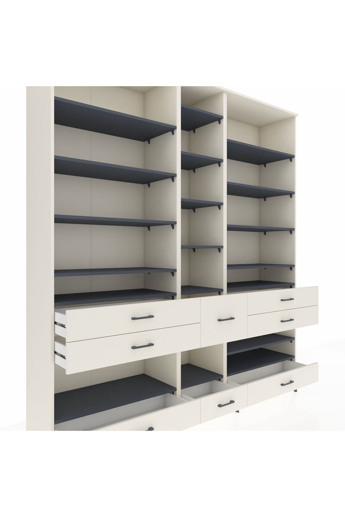 Hyperion Dolap 19 Raflı 8 Çekmeceli 220x44x243 Aytaşı-Antrasit/Aytaşı