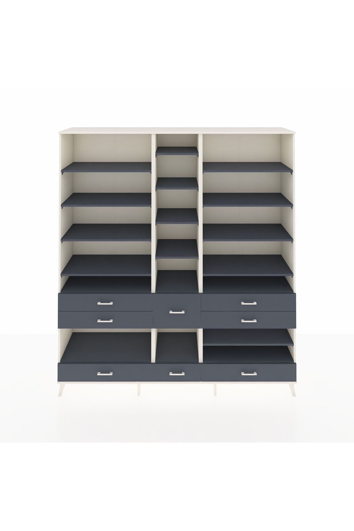 Hyperion Dolap 19 Raflı 8 Çekmeceli 220x44x243 Aytaşı-Antrasit/Antrasit