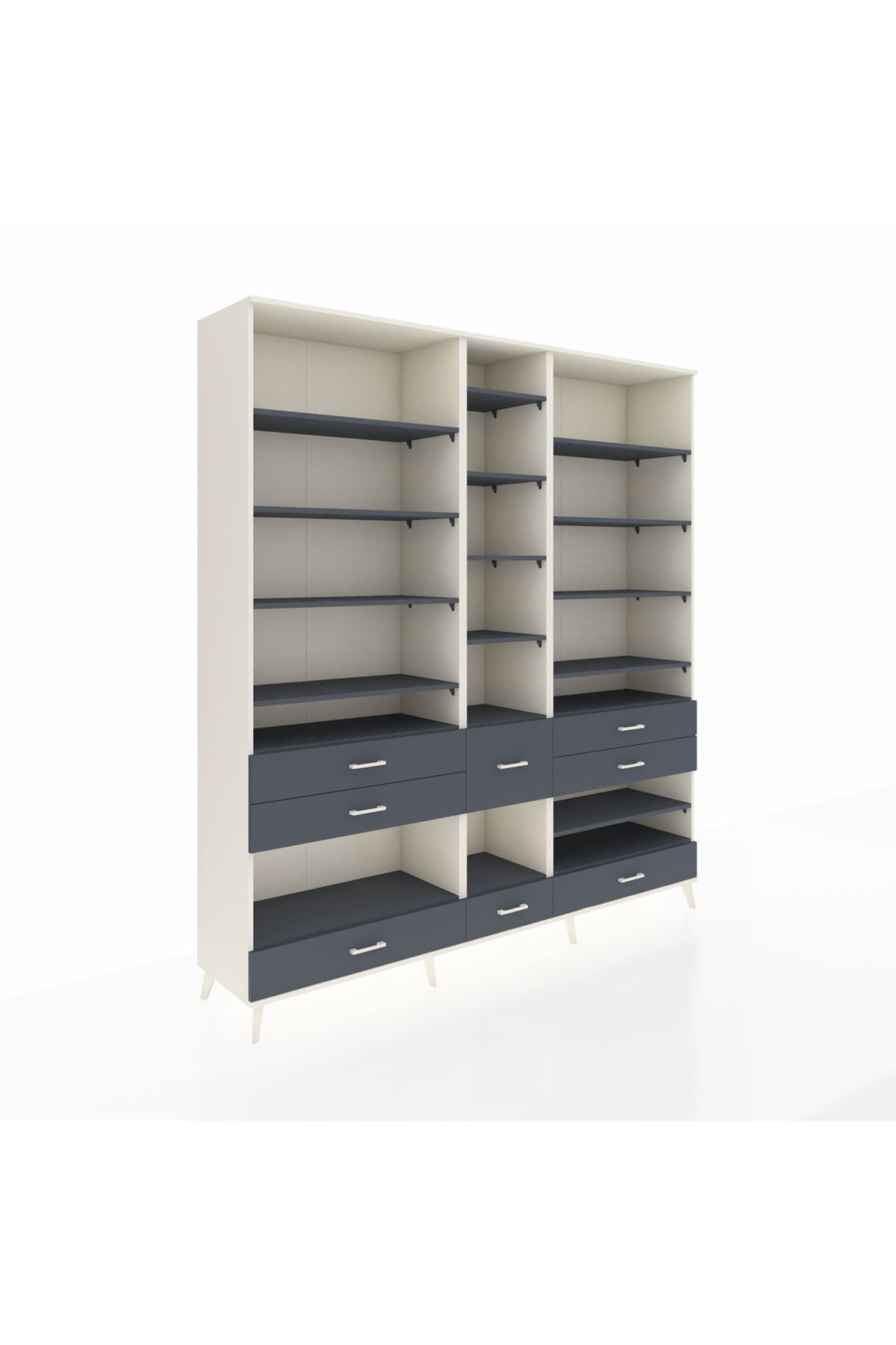 Hyperion Dolap 19 Raflı 8 Çekmeceli 220x44x243 Aytaşı-Antrasit/Antrasit