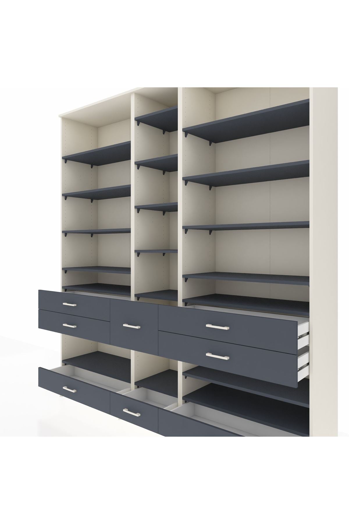 Hyperion Dolap 19 Raflı 8 Çekmeceli 220x44x243 Aytaşı-Antrasit/Antrasit