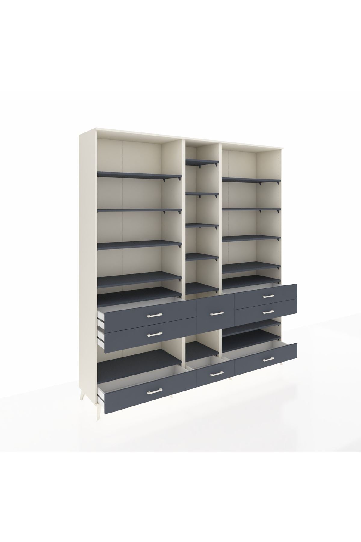 Hyperion Dolap 19 Raflı 8 Çekmeceli 220x44x243 Aytaşı-Antrasit/Antrasit