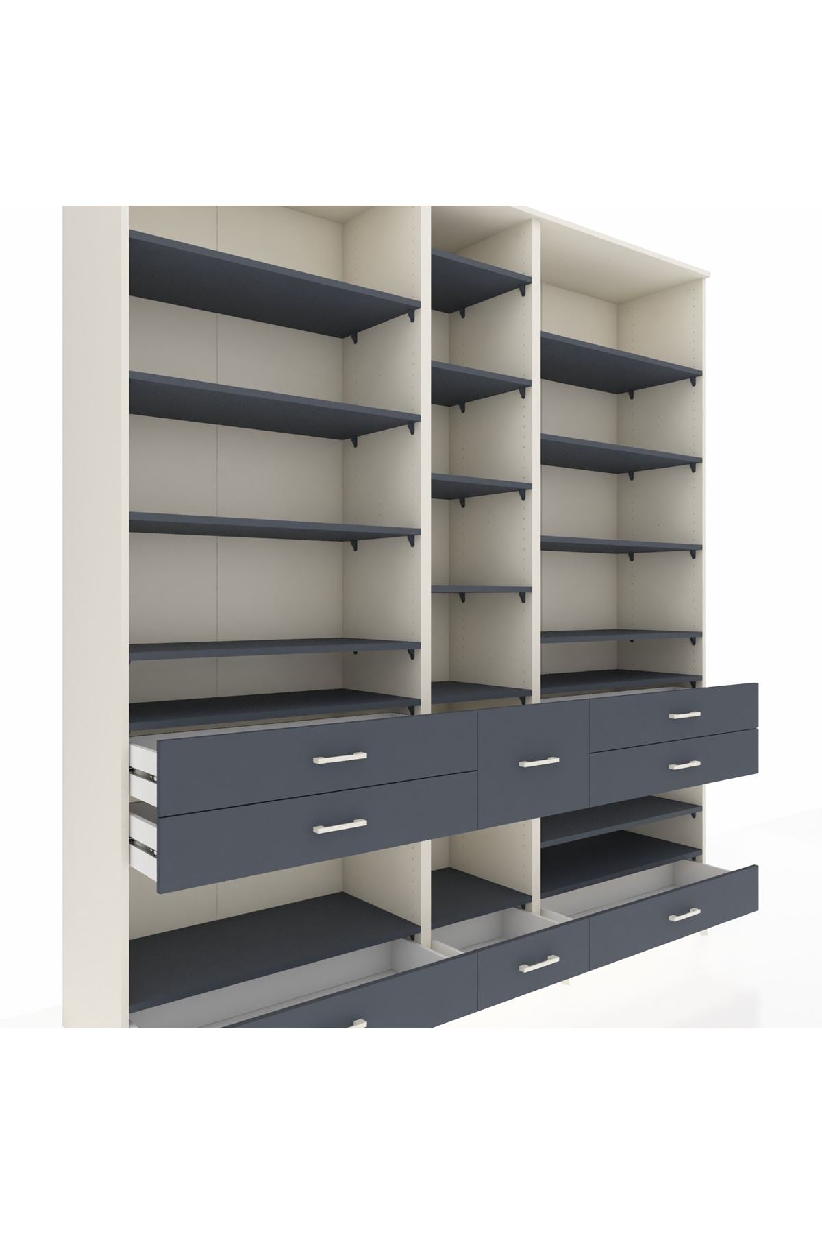 Hyperion Dolap 19 Raflı 8 Çekmeceli 220x44x243 Aytaşı-Antrasit/Antrasit